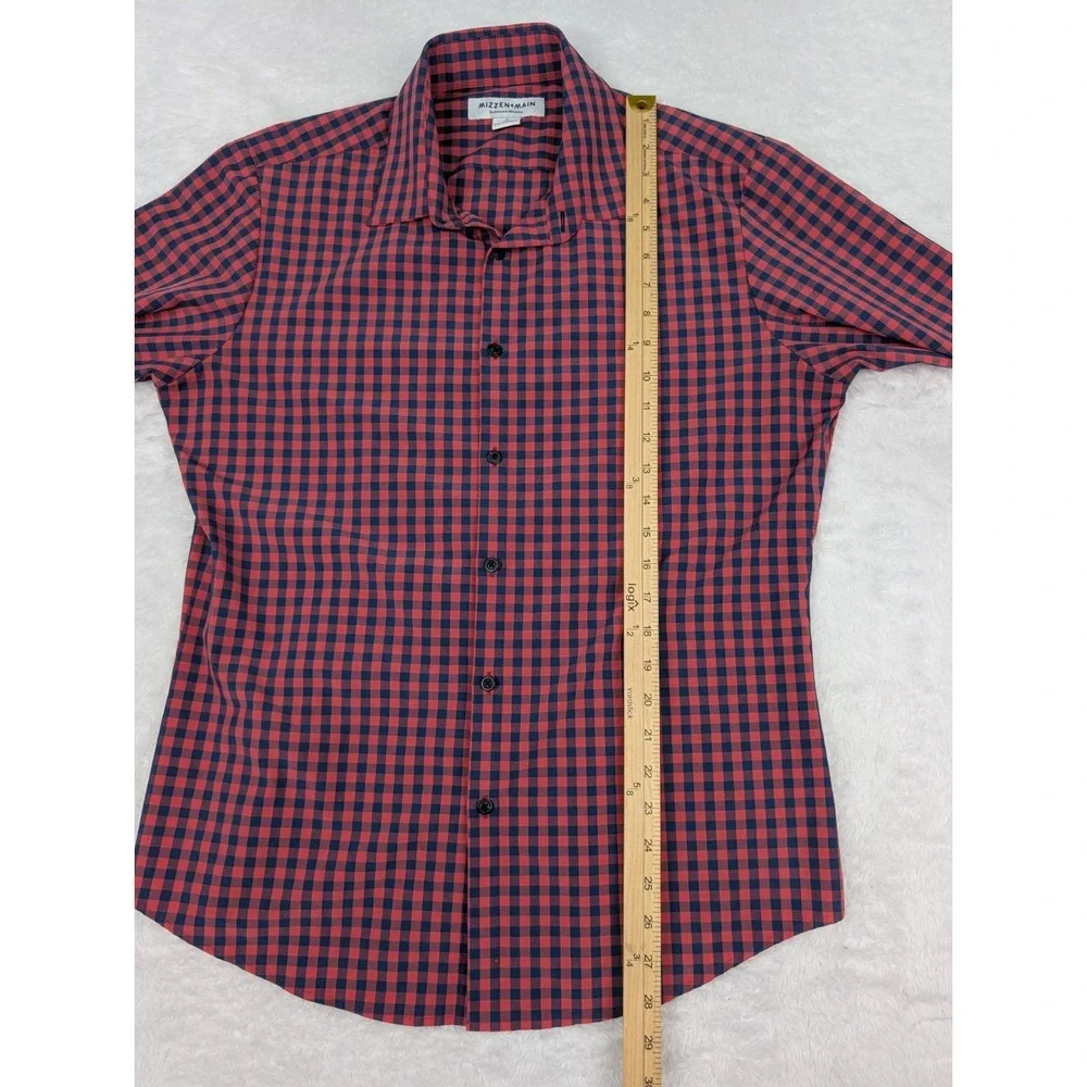 Mizzen + Main Men's Shirt M Trim Fit Red Blue‎ Check Performance Menswear - Picture 6 of 11